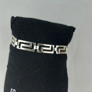 Vintage 925 Solid Sterling Silver Greek Key Rectangle Panel Link Bracelet